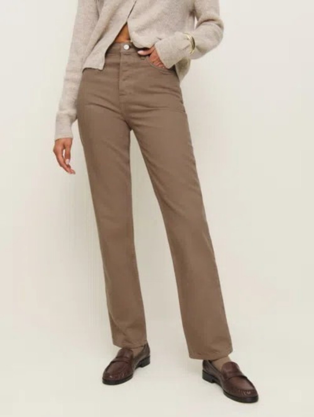 Reformation Cynthia High Rise Straight Jeans in Mushroom Size 26